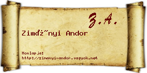 Zimányi Andor névjegykártya